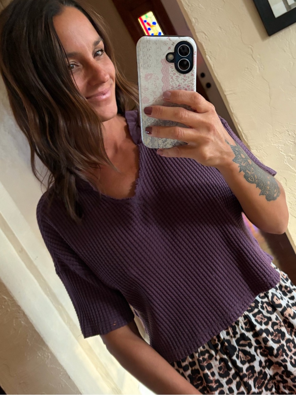 aerie Short Sleeve Ribbed Cropped Tee in Purple